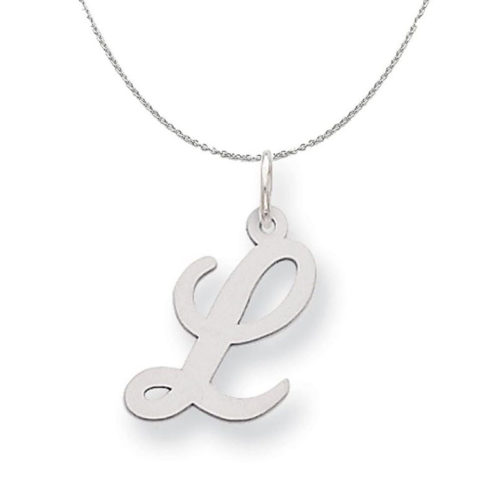 Silver, Ella Collection Medium Fancy Script Initial L Necklace - 16 In